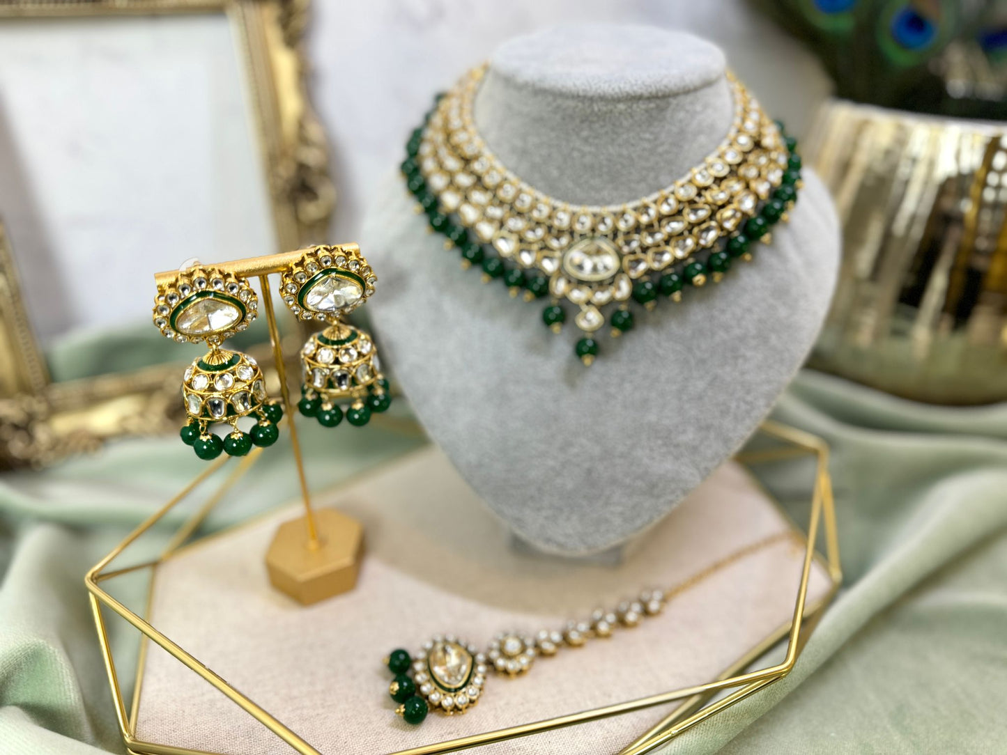 Emerald Green Kundan Choker Set- Grace 1003