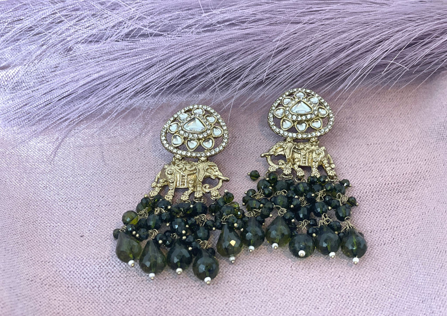 Army Green Elephant Earrings- Aura 1013