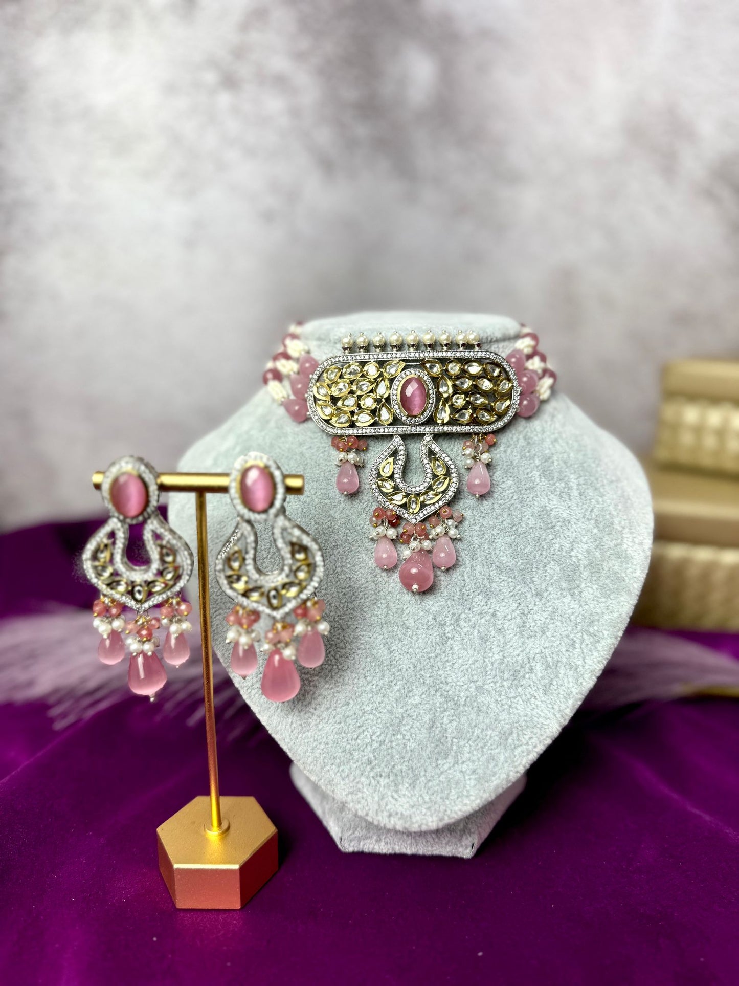 Baby Pink Kundan Pearl set- Roar 1024