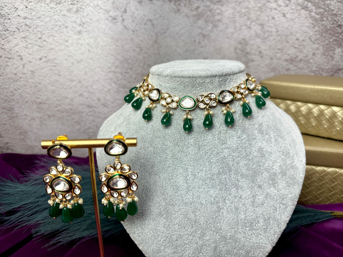 Emerald Green Uncut Kundan set- Roar 1017