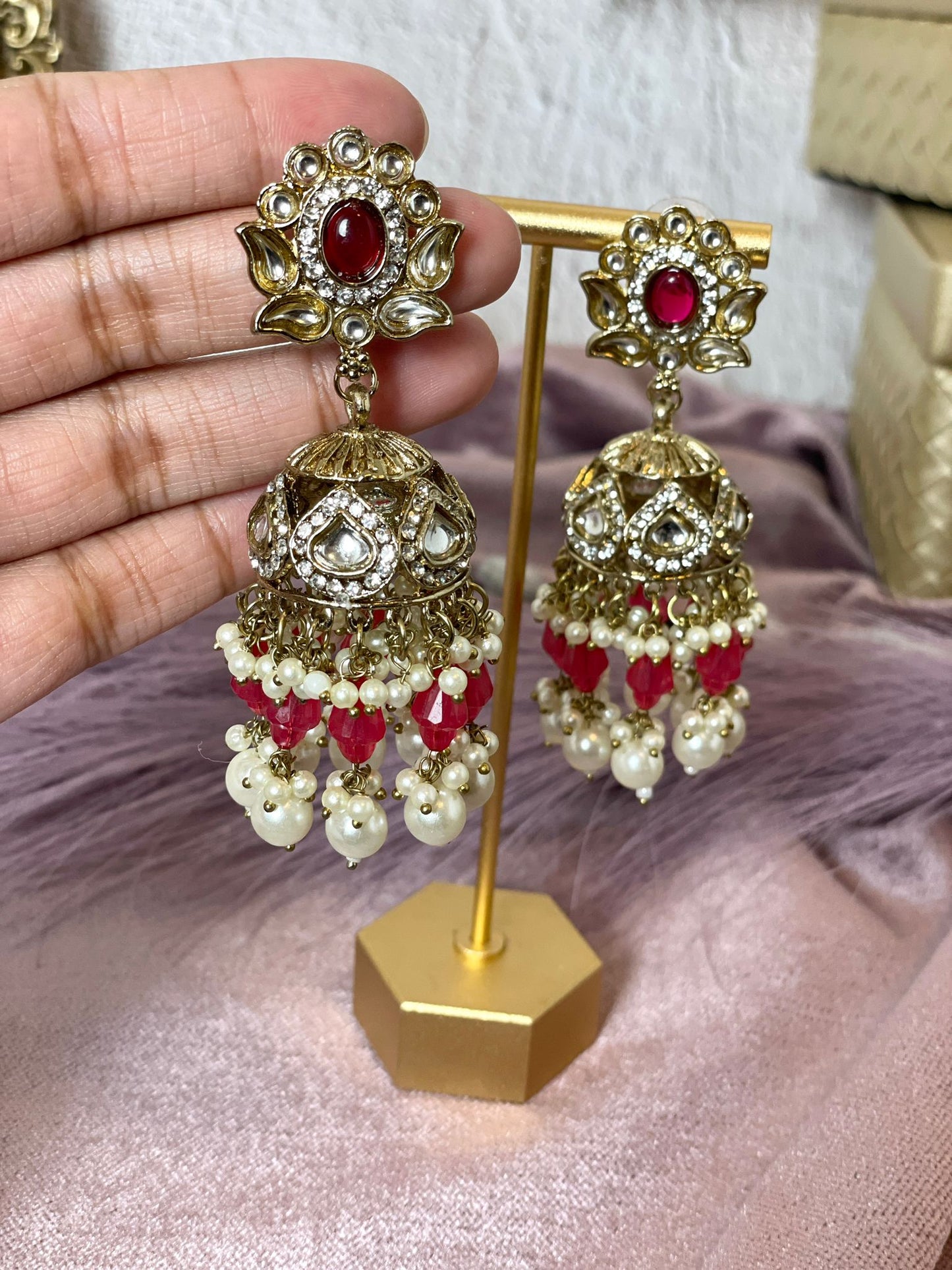 Magenta Jhumkas- Aura 1015