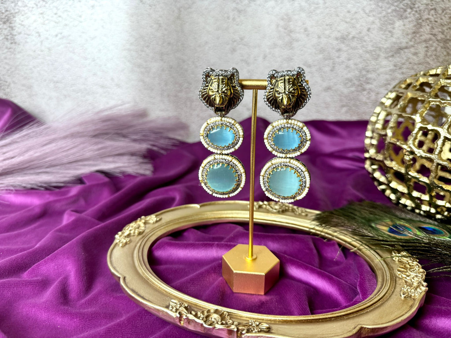 Sky Blue Lion Earrings- Roar 1002