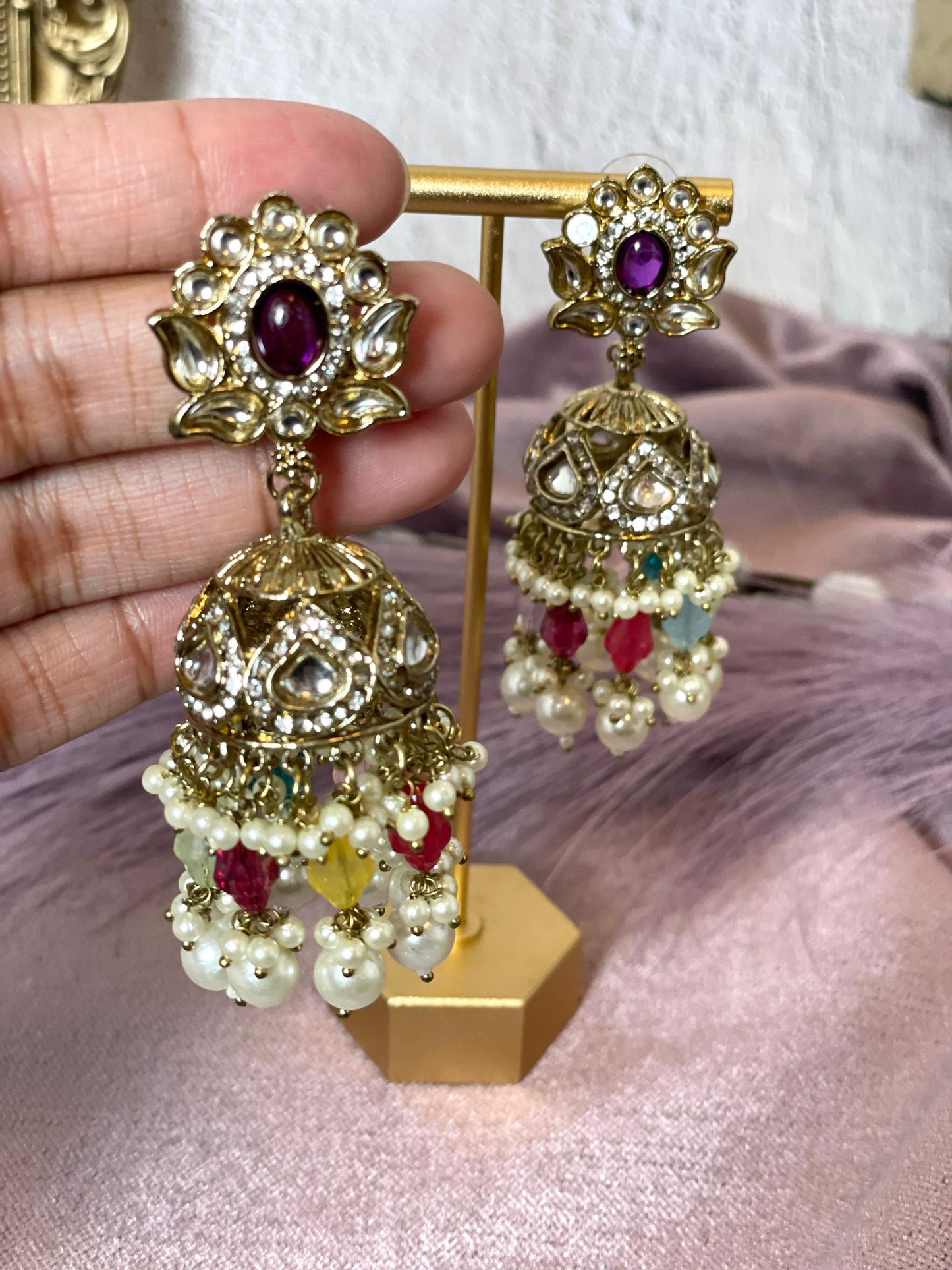 Multi Color Jhumkas - Aura 1015