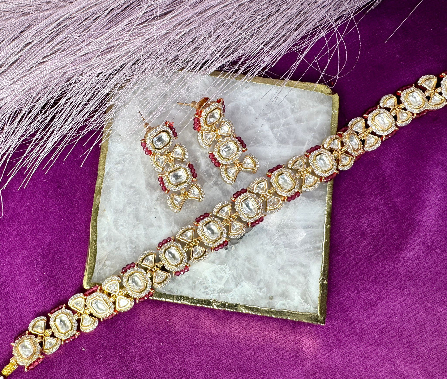 Thin Magenta Kundan Set- Roar 1031
