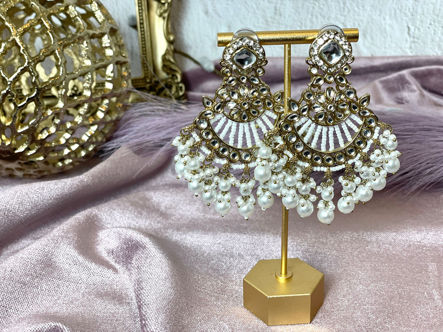 White Pearl Chandbali - Aura 1012