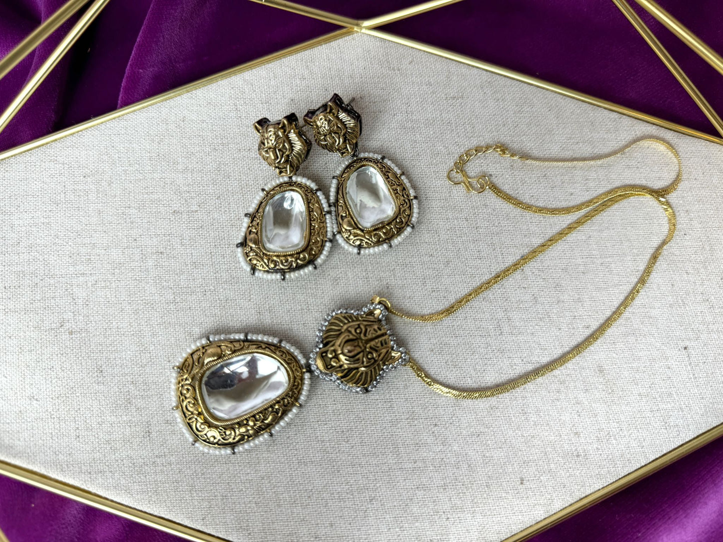 Gold Lion Head Pendant Set - Roar 1005