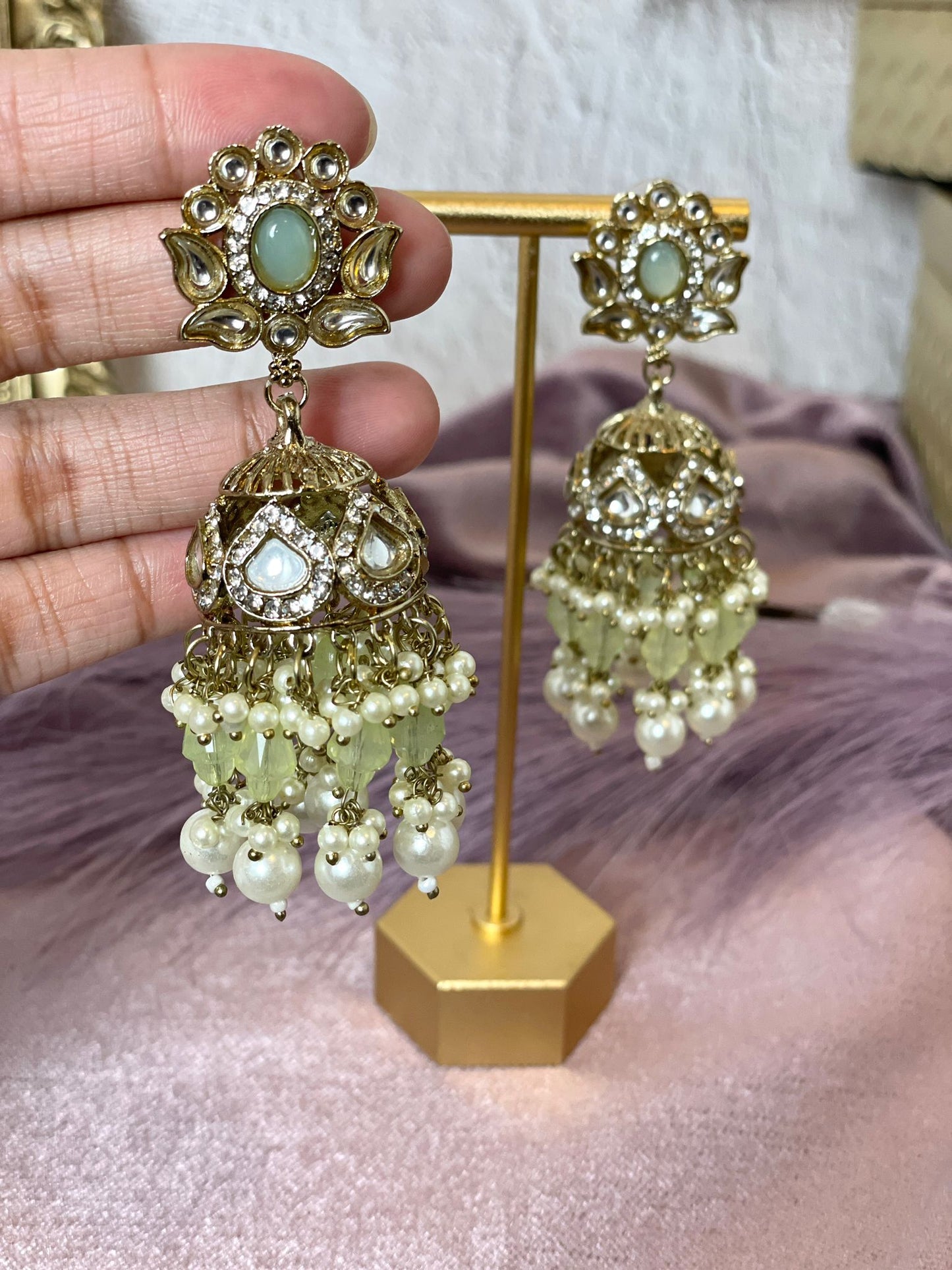 Mint green Jhumkas- Aura 1015