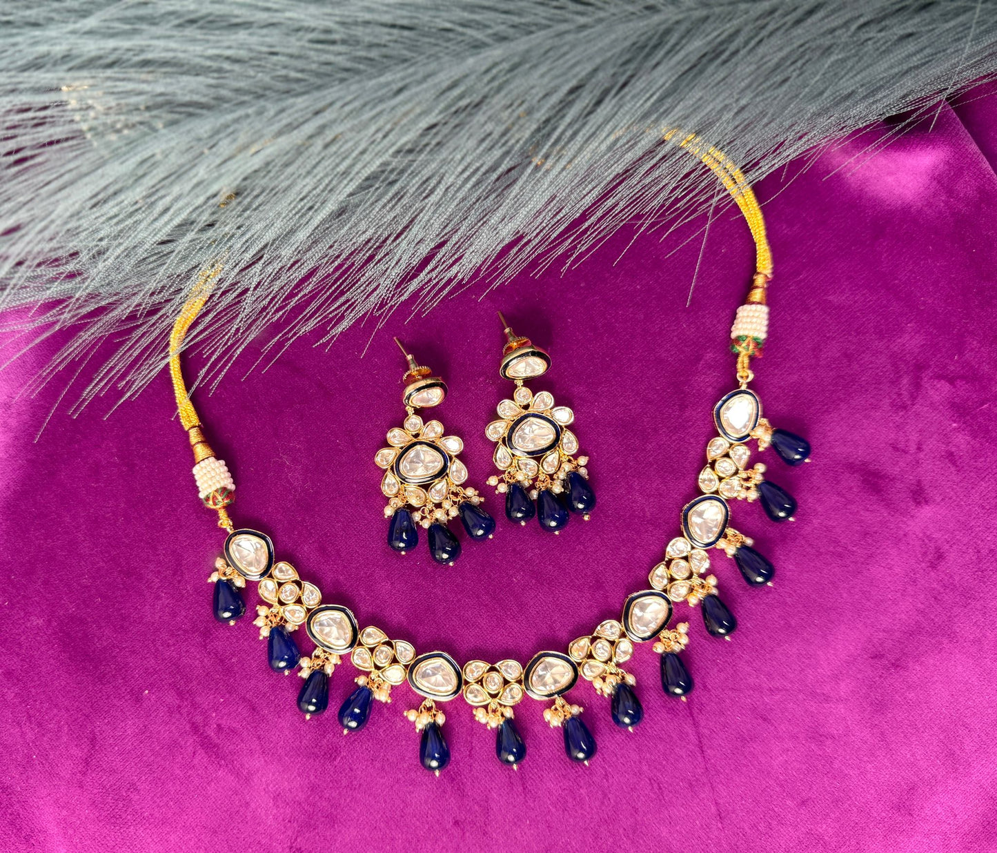Navy Blue Uncut Kundan set- Roar 1017
