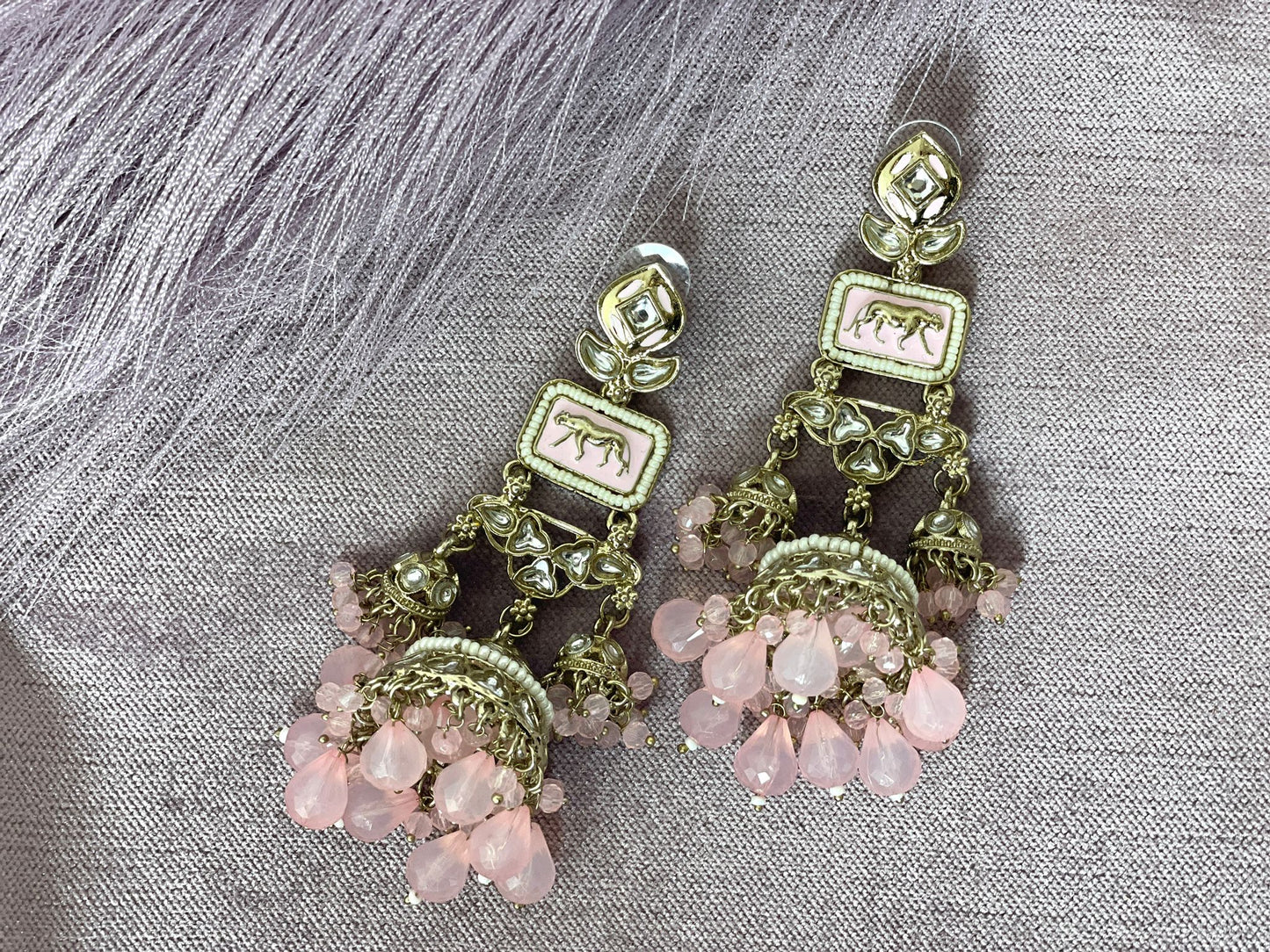 baby pink Jhumkas - Aura 1017