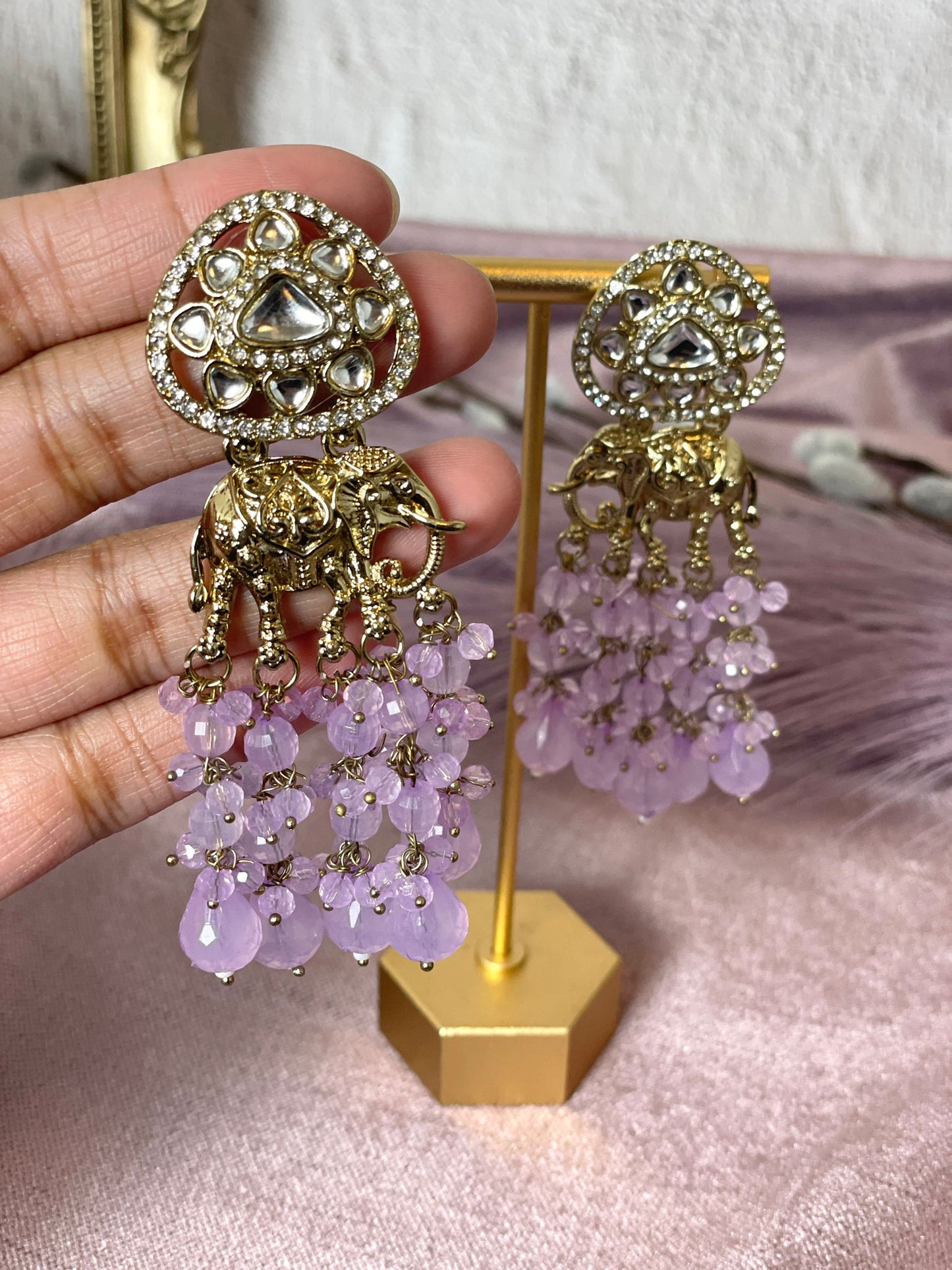 Lavender Elephant Earrings- Aura 1013