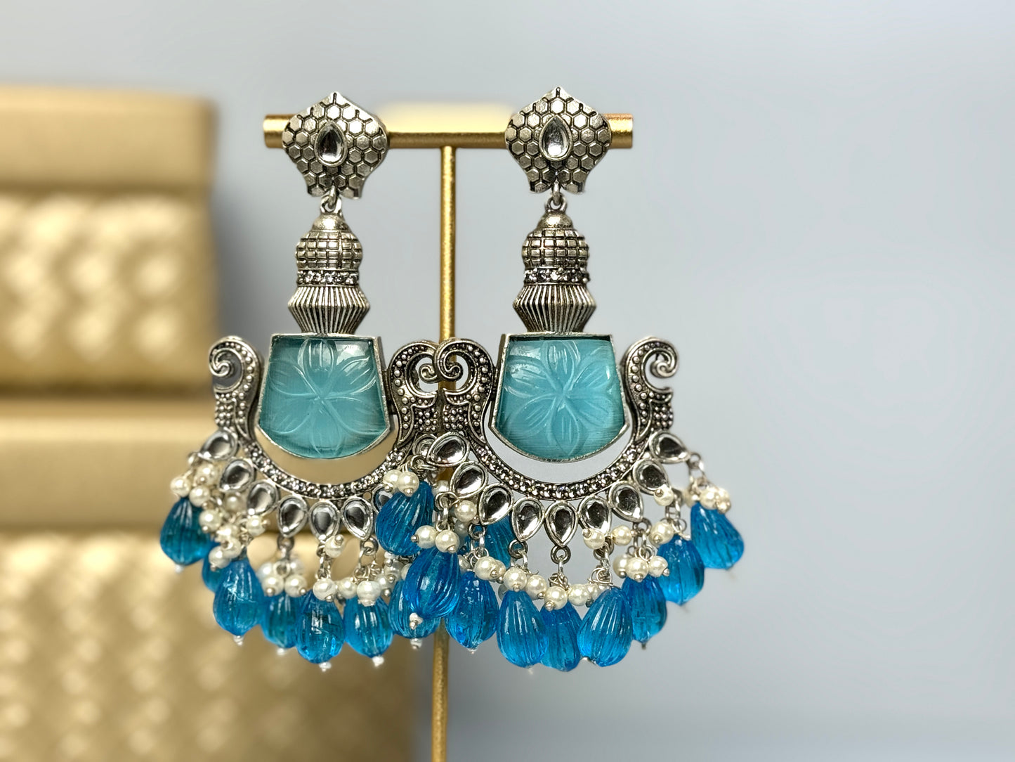 Blue Silver Chandbalis Earrings- Lux