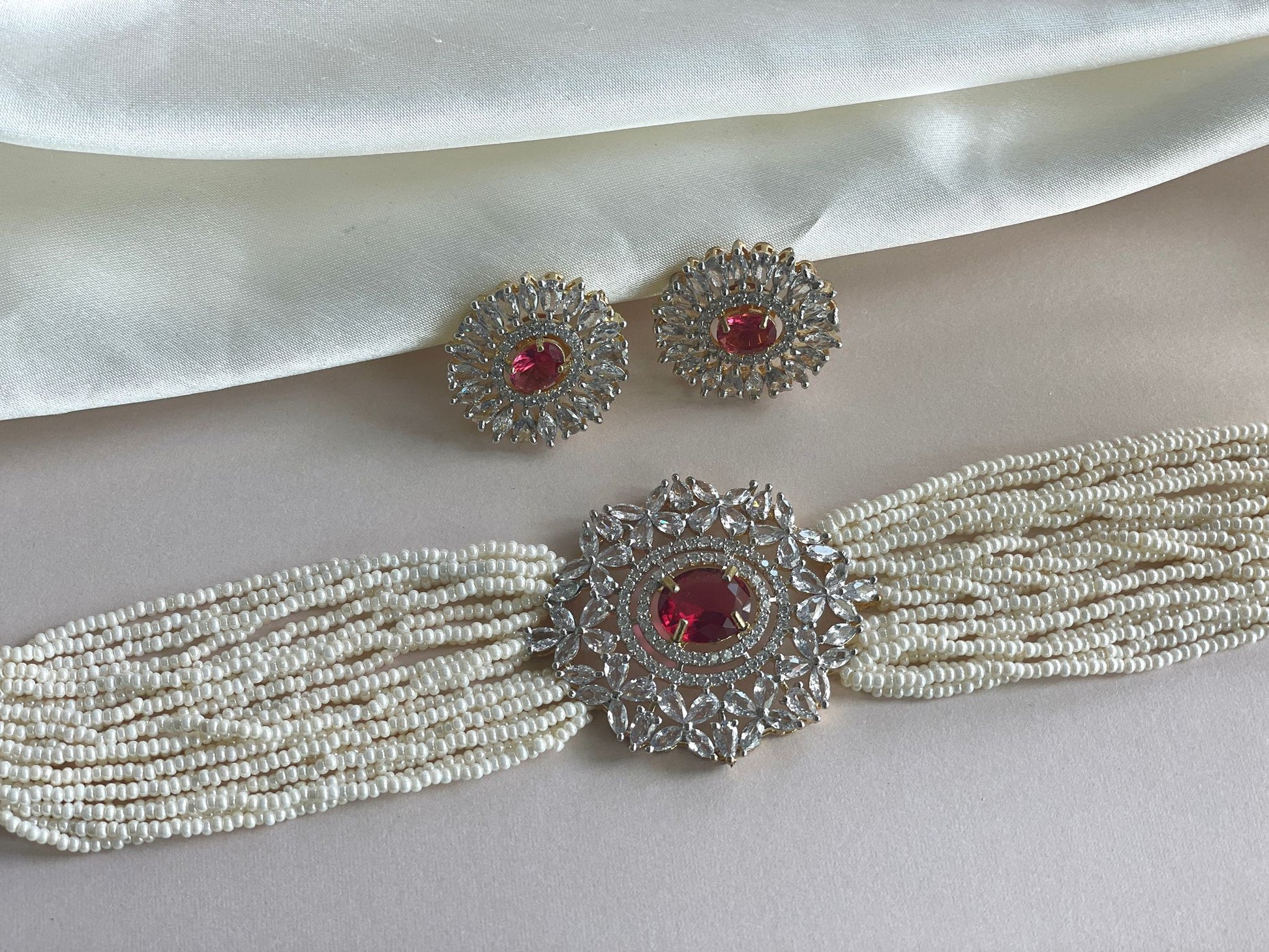 Pink American Diamond Indian Choker