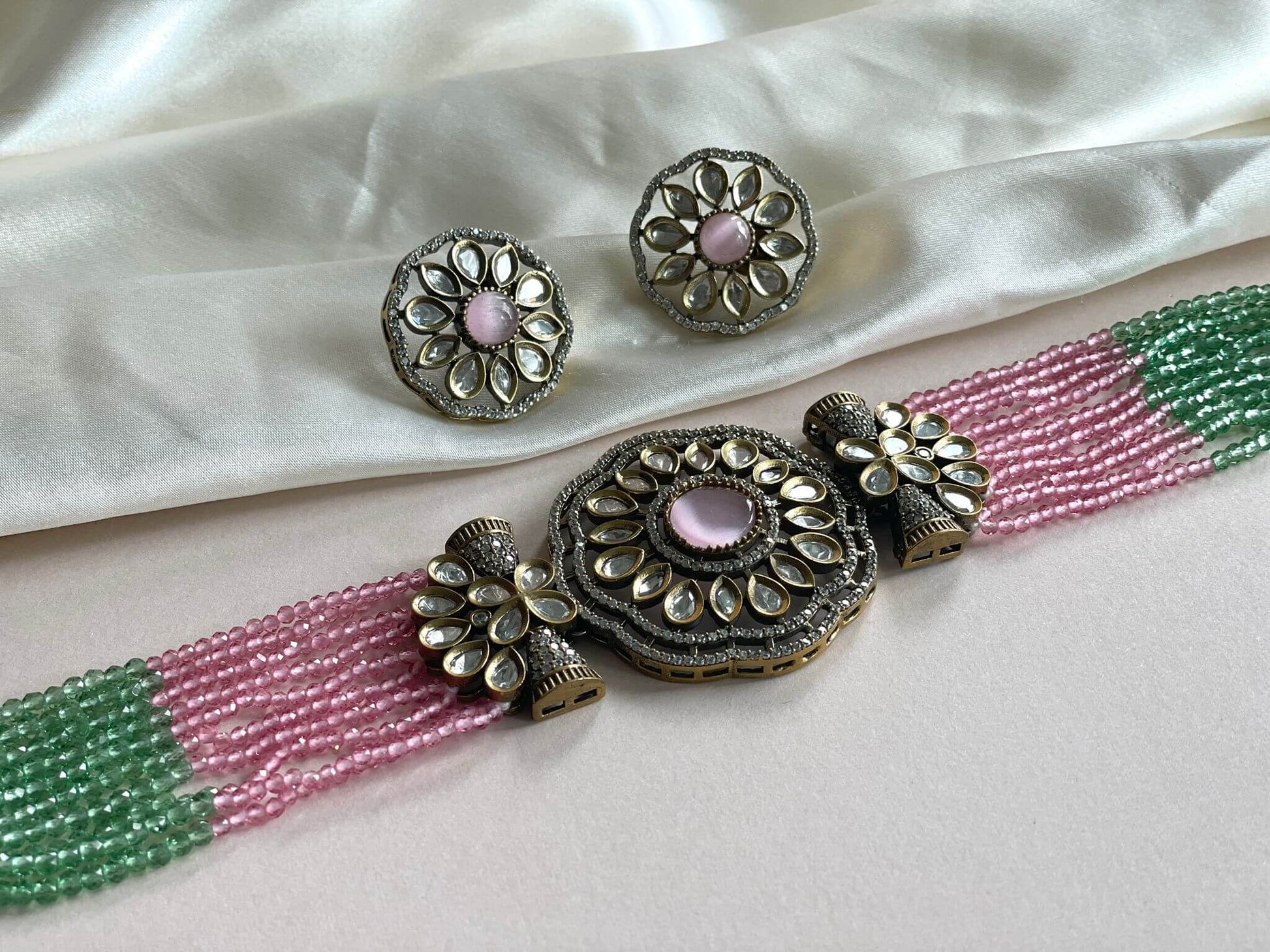 Indian Choker Green and Pink