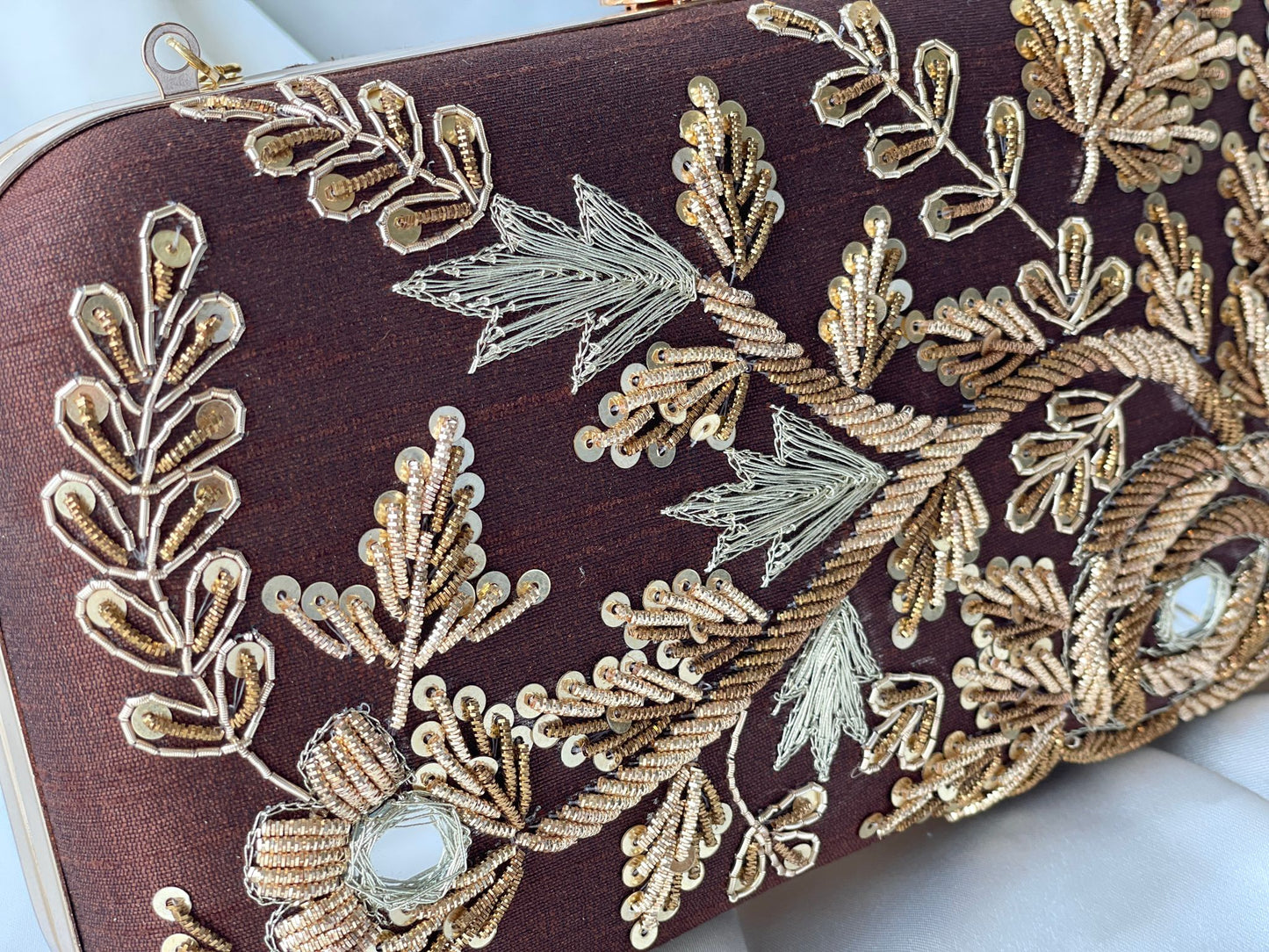 Brown and Gold Zardozi Clutch