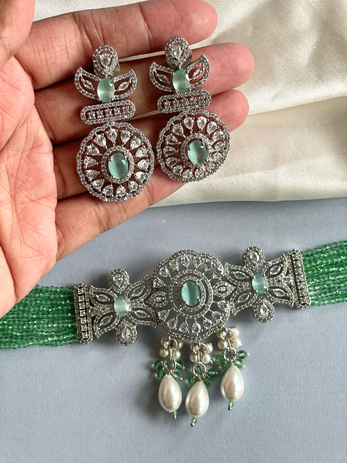 Mint Green Silver Choker