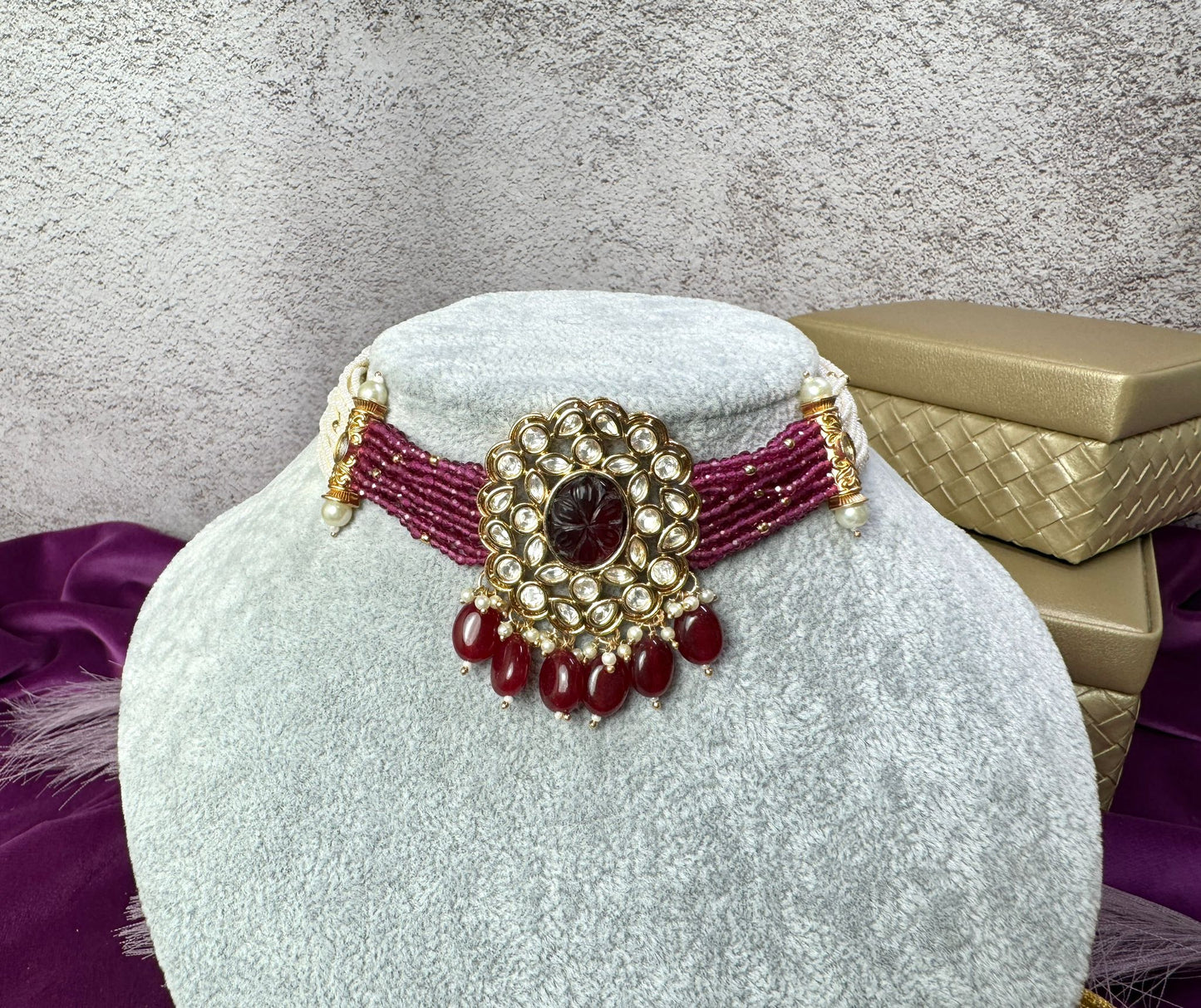 Burgundy Tyaani Choker Set- Roar 1032
