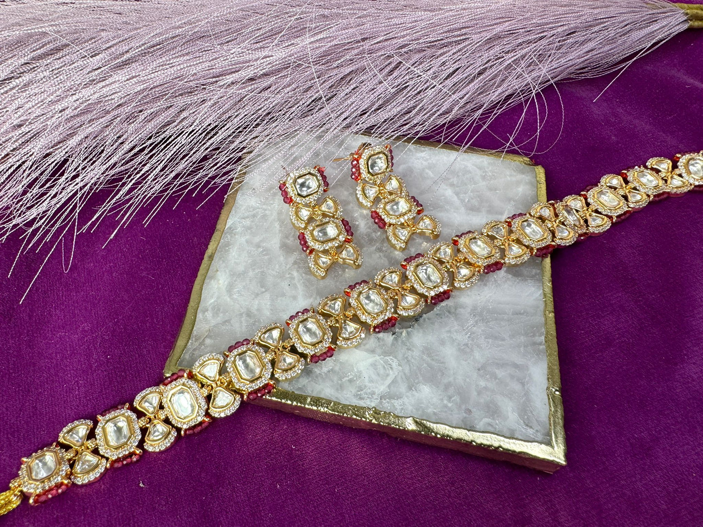 Thin Magenta Kundan Set- Roar 1031