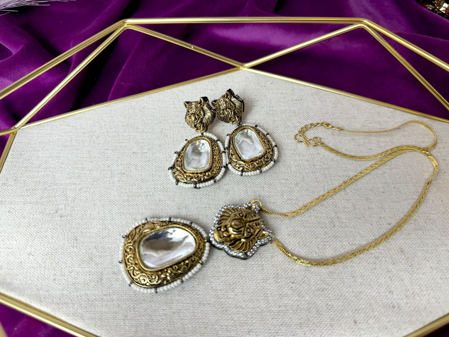 Gold Lion Head Pendant Set - Roar 1005
