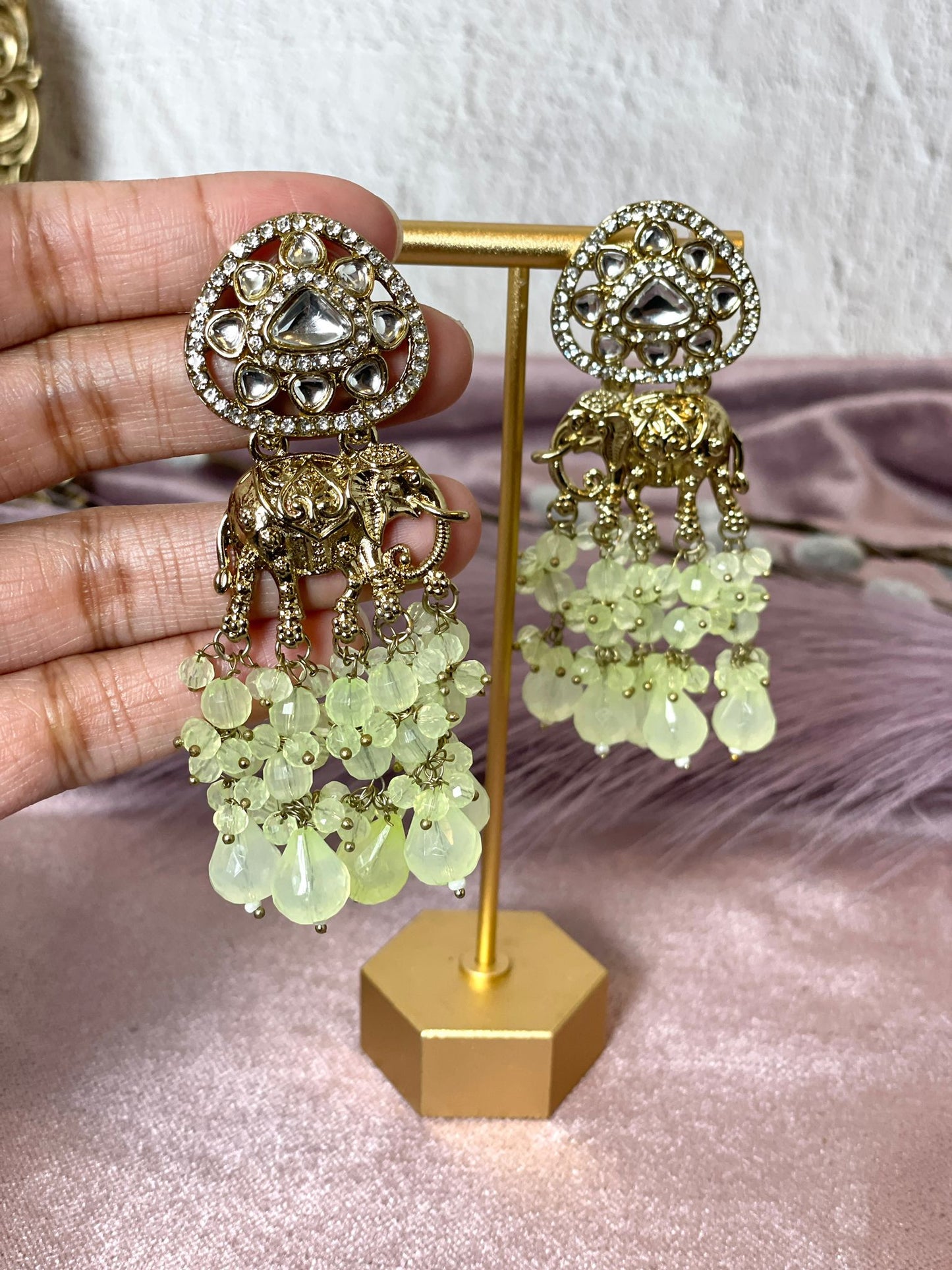 Mint Green Elephant Earrings- Aura 1013