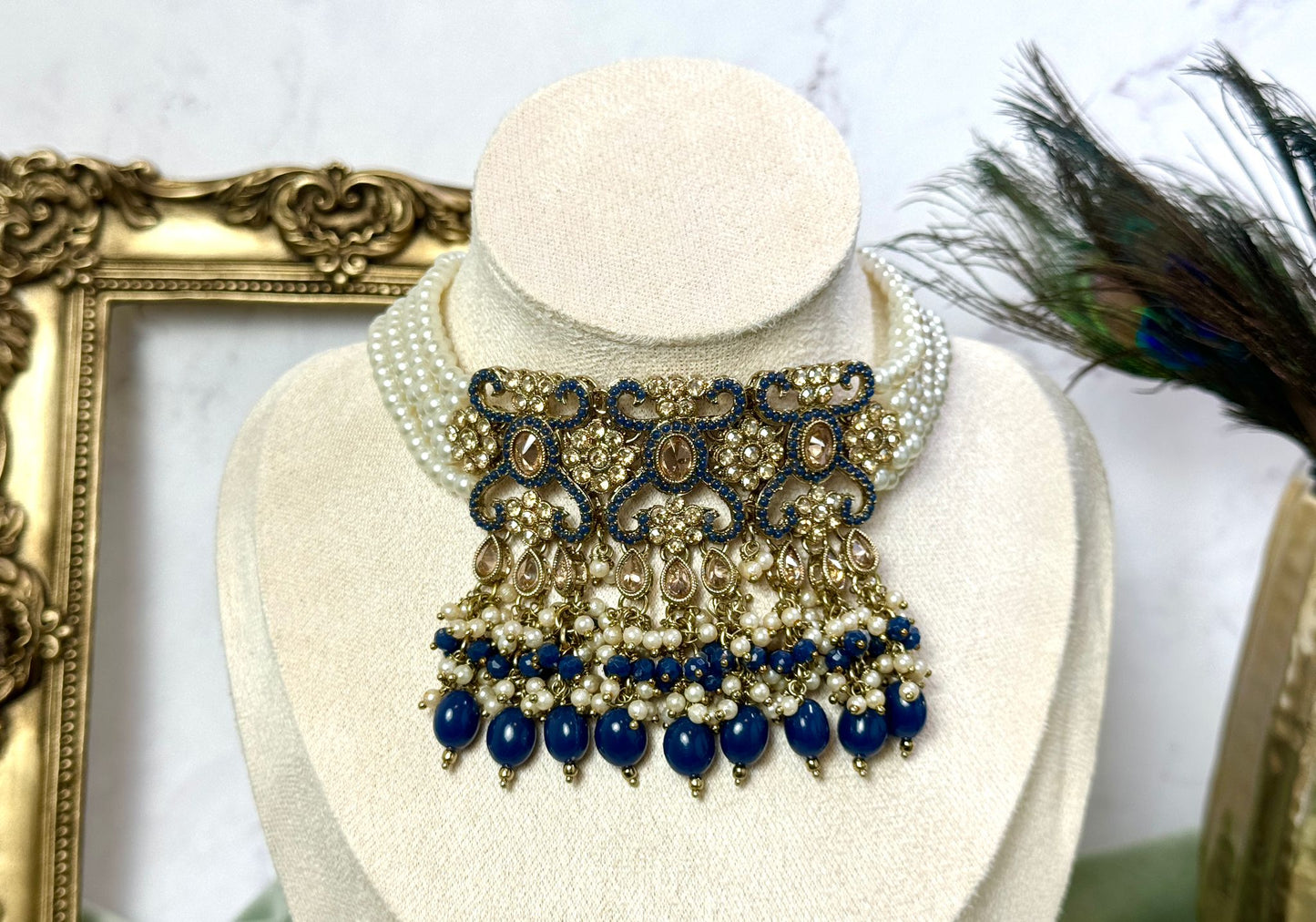Navy Blue Pearl Choker- Grace 1001
