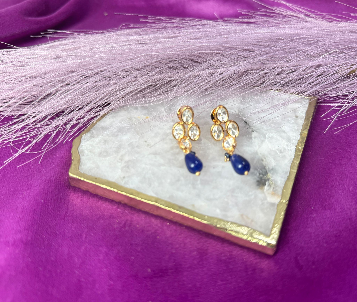 Navy Blue Thin Kundan Set- Roar 1028