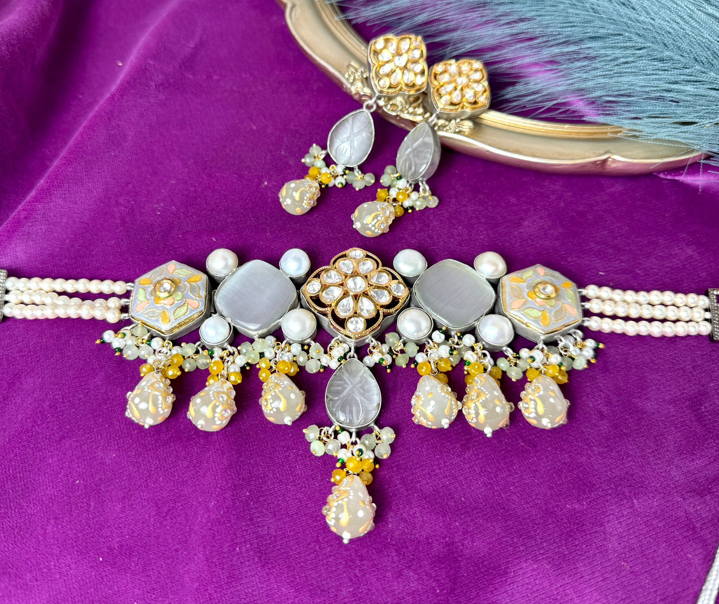 White Gray Kundan Set- Roar 1007