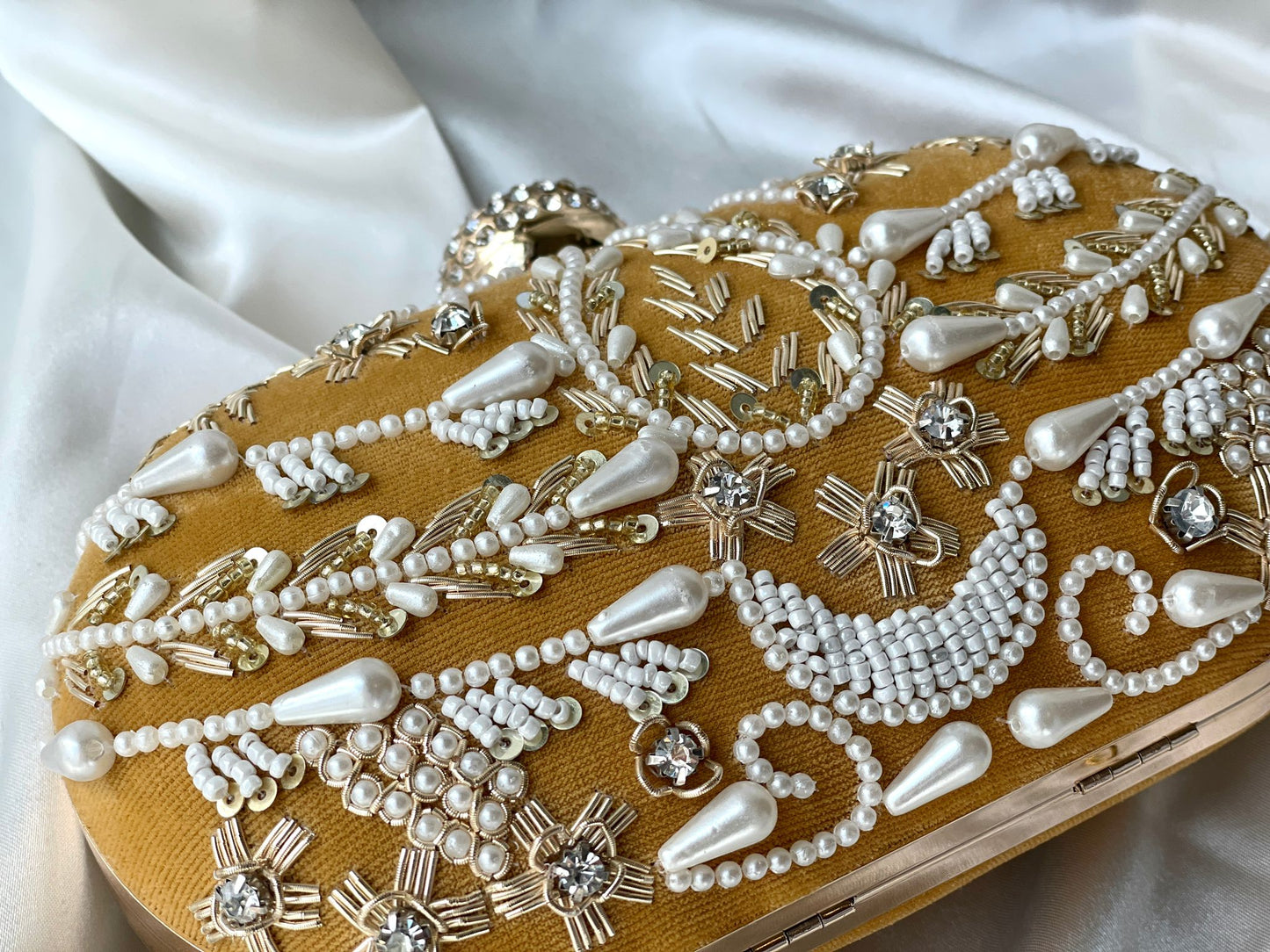 Yellow Pearl Zardozi Clutch