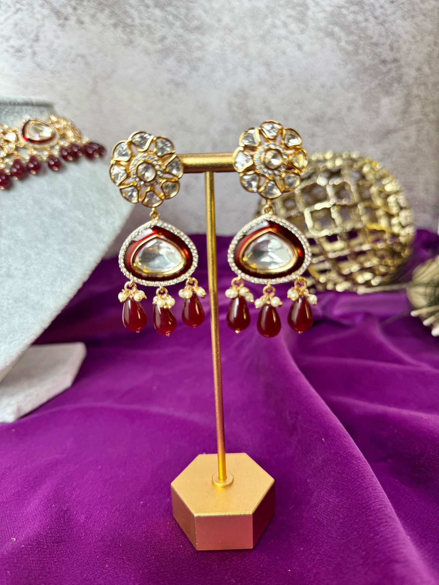 Maroon Gold Kundan Set- Roar 1011