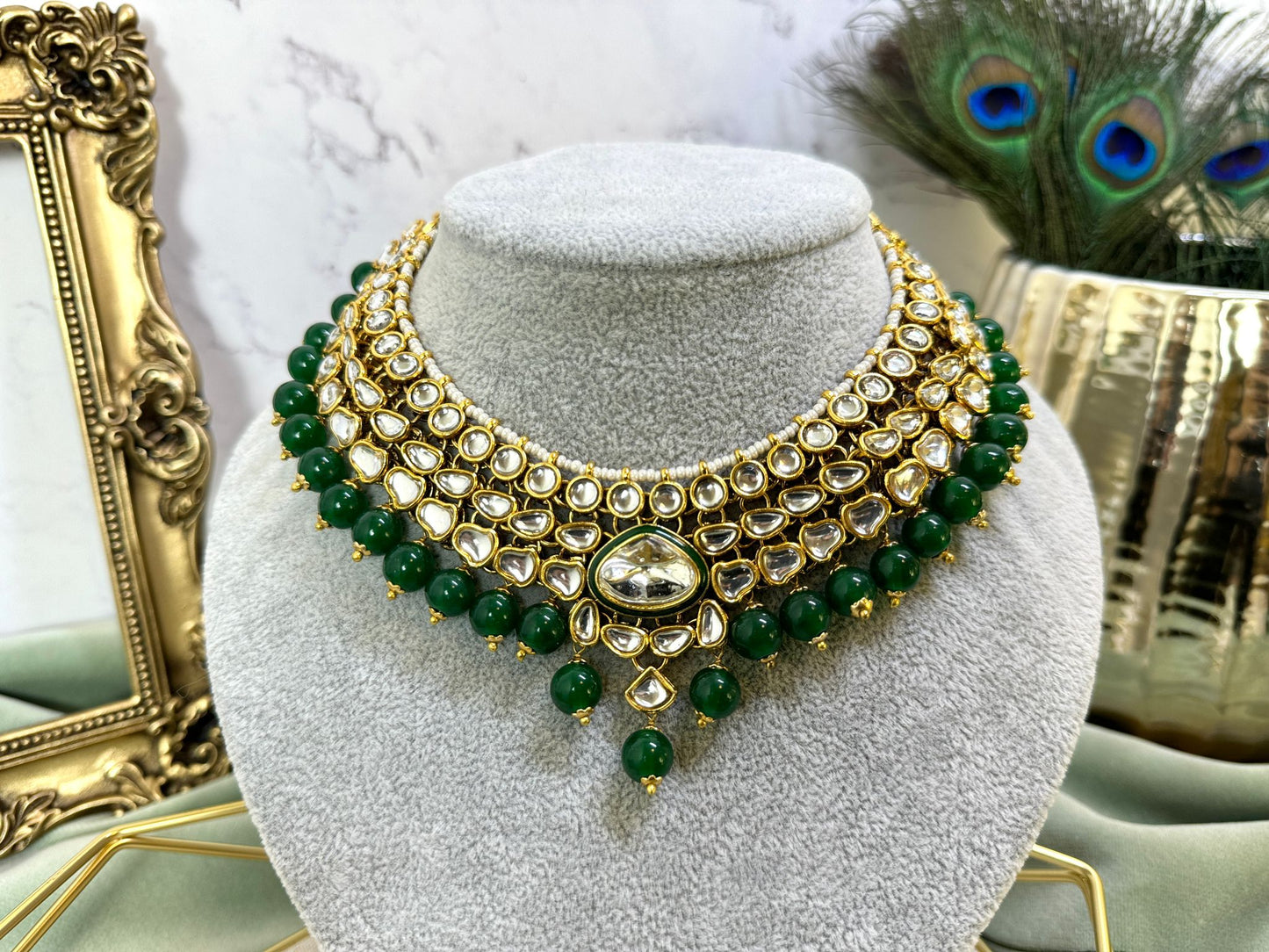 Emerald Green Kundan Choker Set- Grace 1003