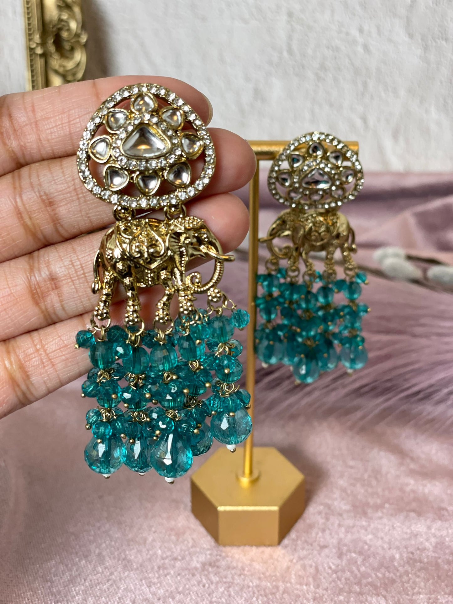 Teal Elephant Earrings - 1013