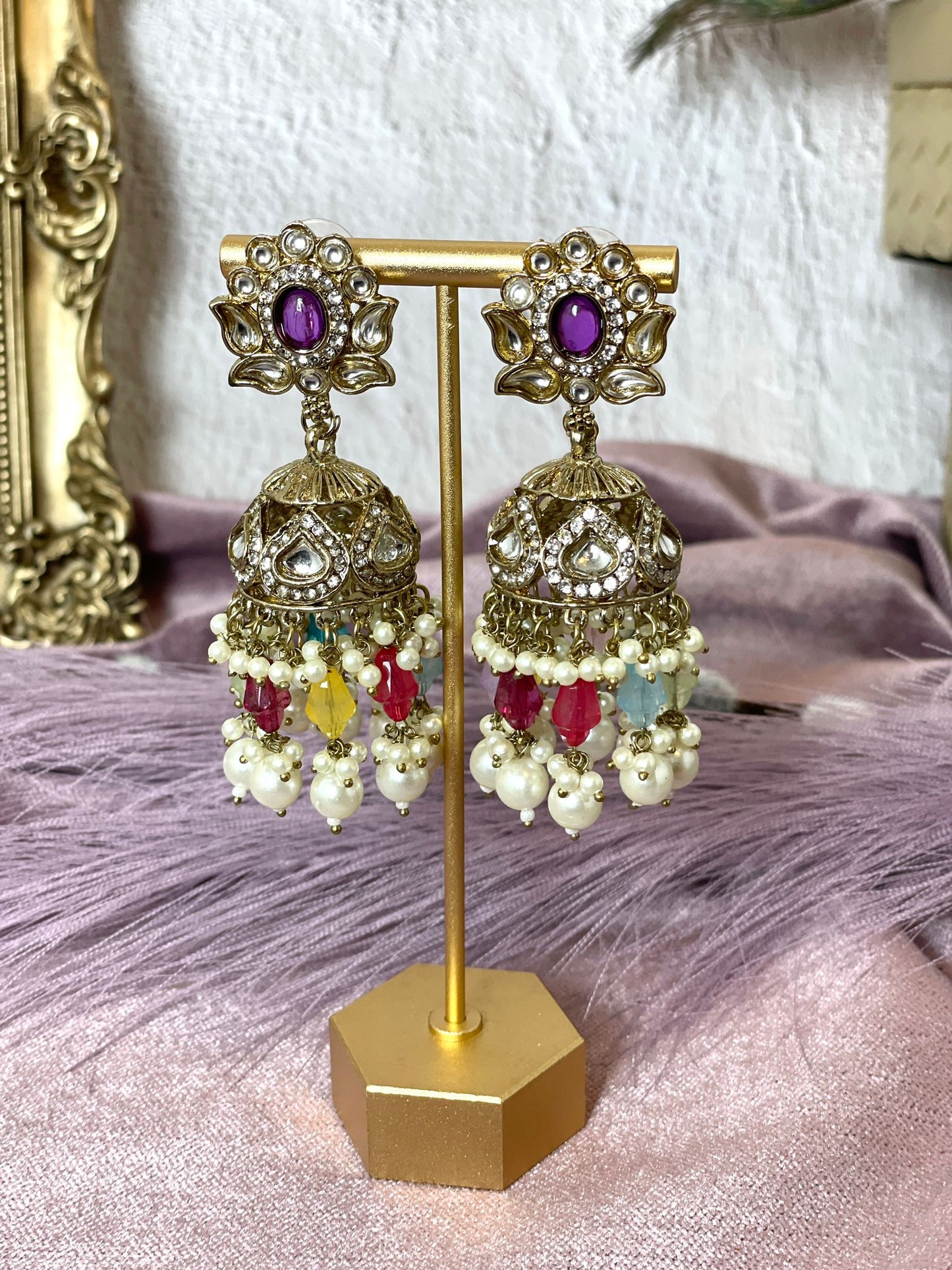 Multi Color Jhumkas - Aura 1015