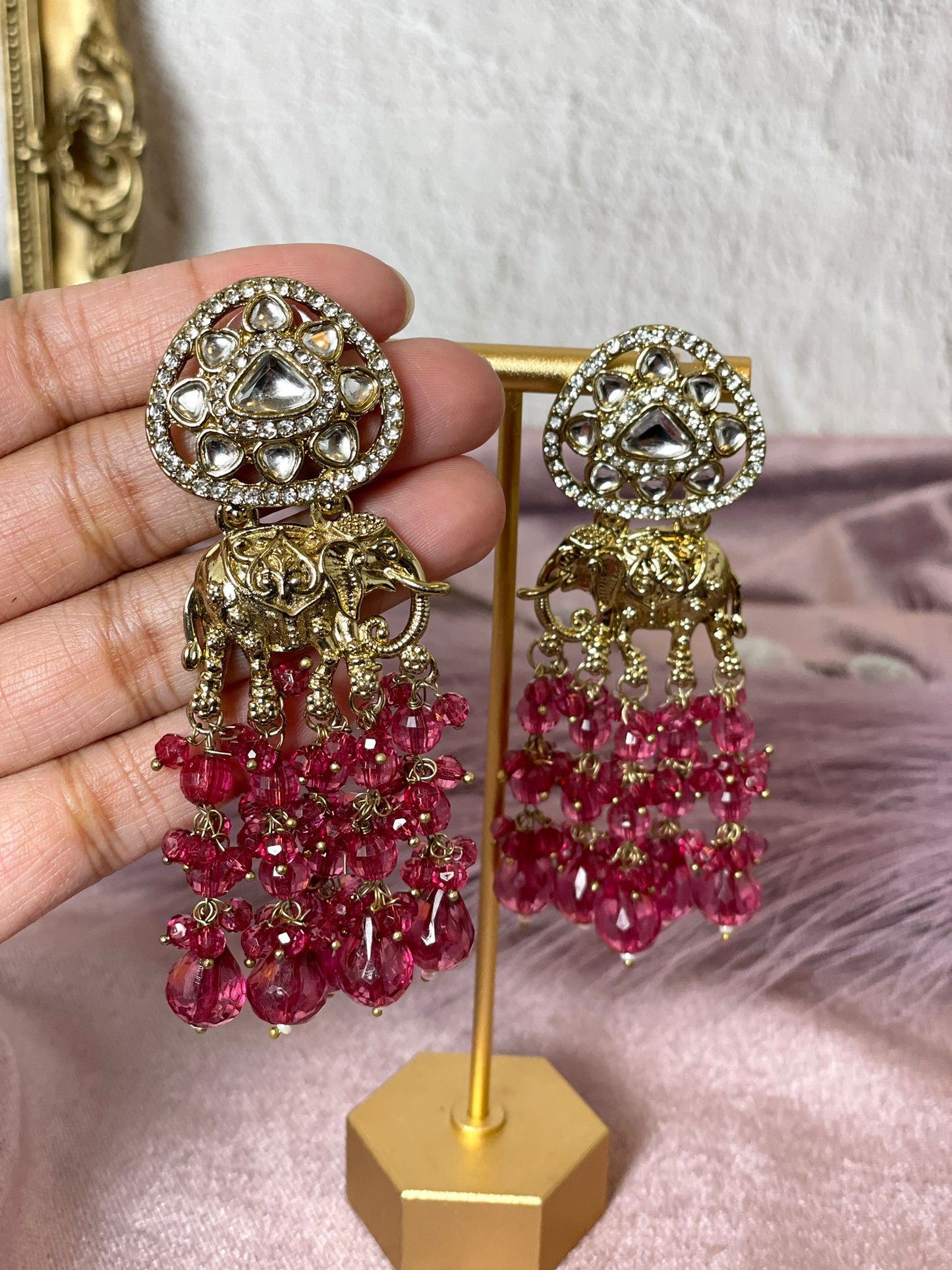 Magenta Elephant Earrings - Aura 1013