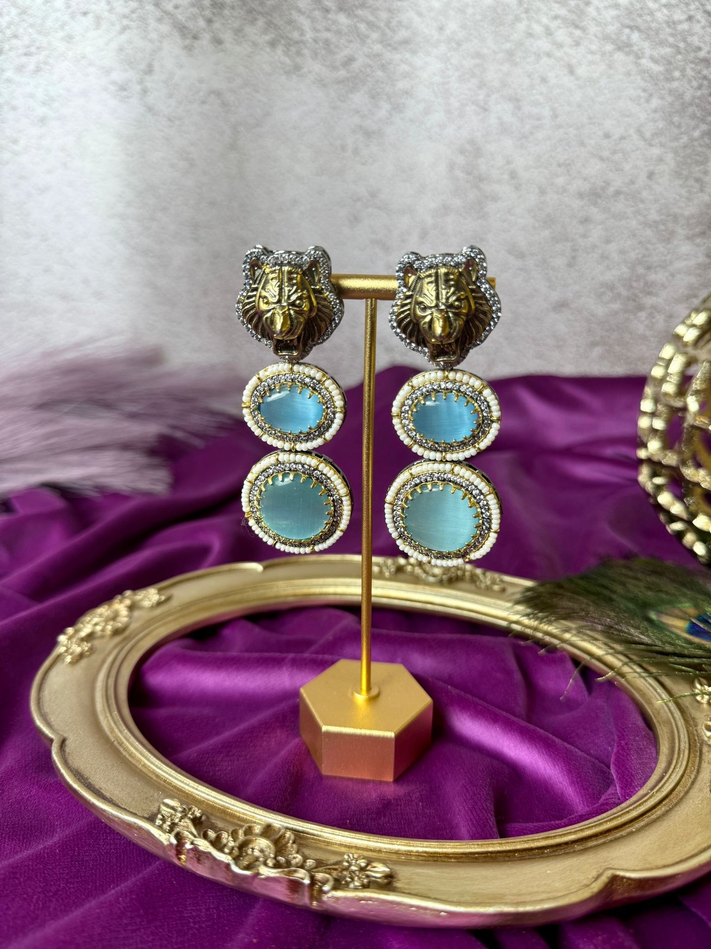 Sky Blue Lion Earrings- Roar 1002