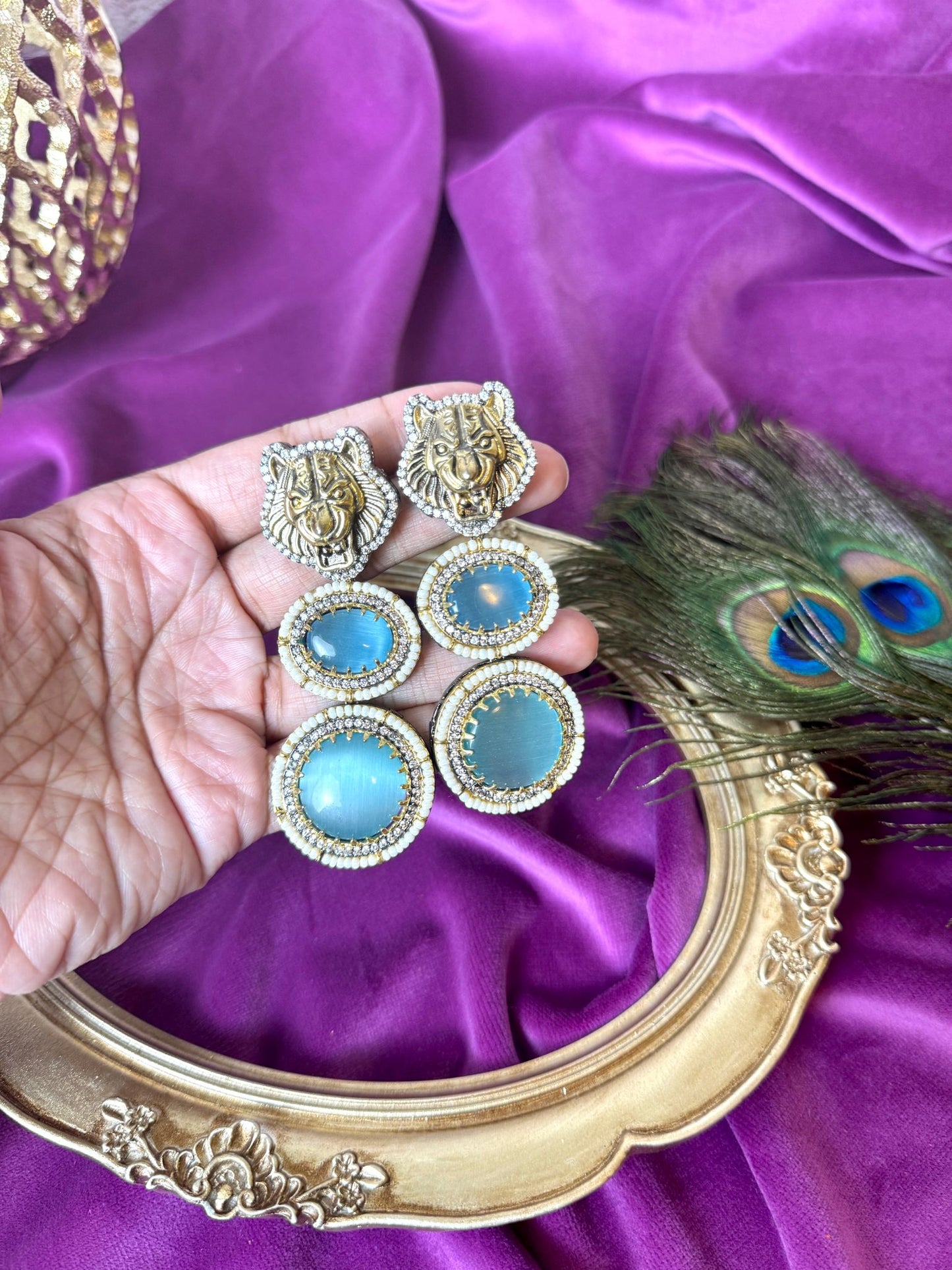 Sky Blue Lion Earrings- Roar 1002