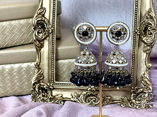 Elegant black mirror jhumkas