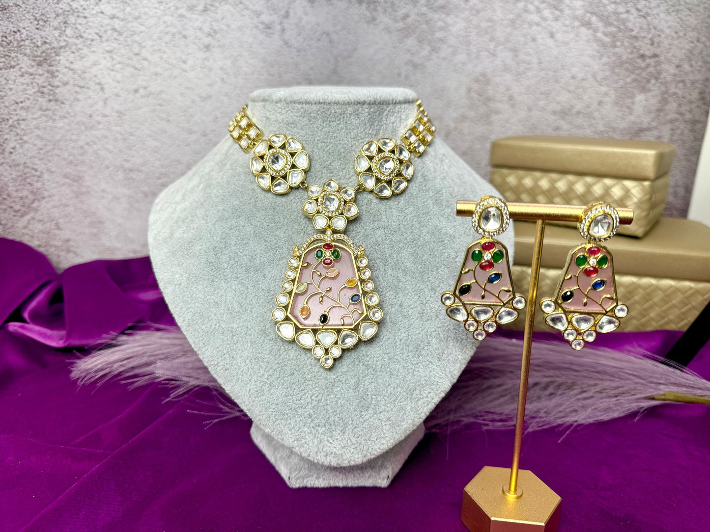 Pink Floral Kundan Choker- Roar 1021