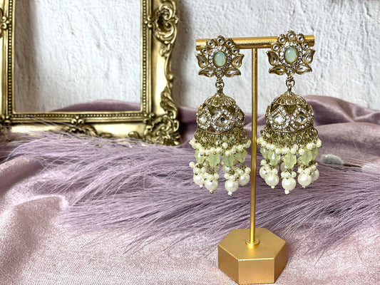 Mint green traditional indian earrings