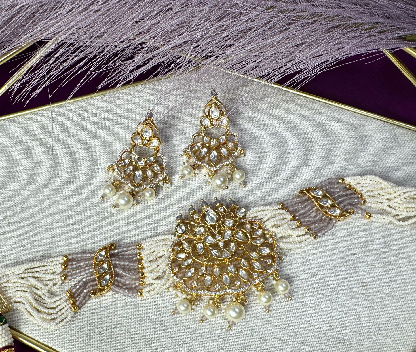 Gray Purple Kundan Set- Roar 1027