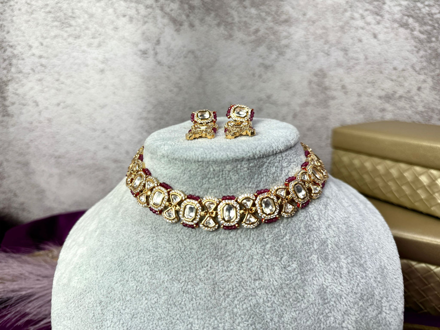 Thin Magenta Kundan Set- Roar 1031