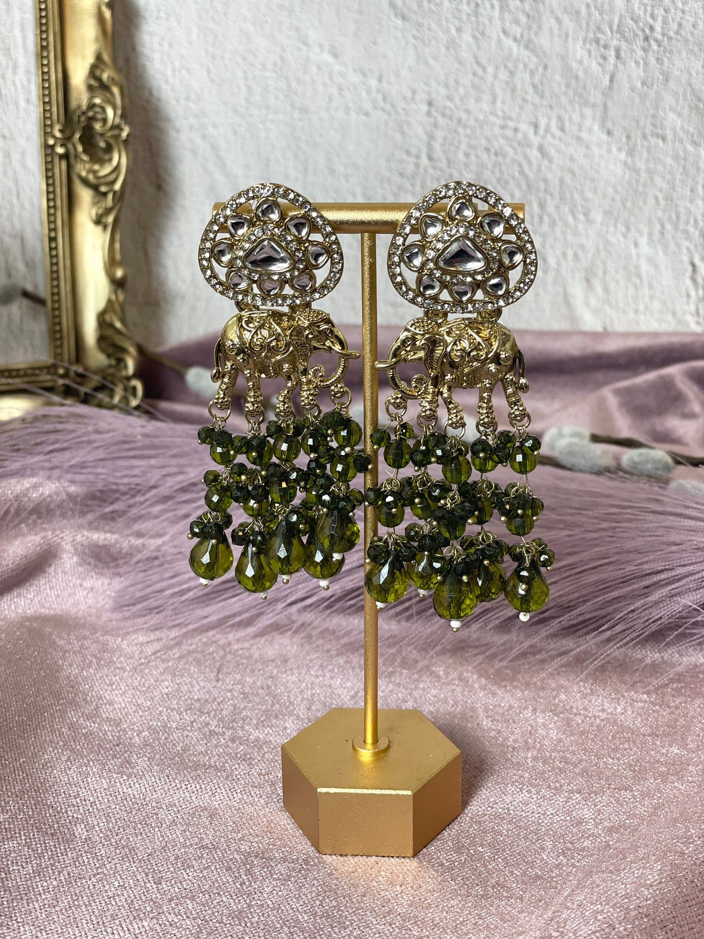 Traditional Indian army green earrings
