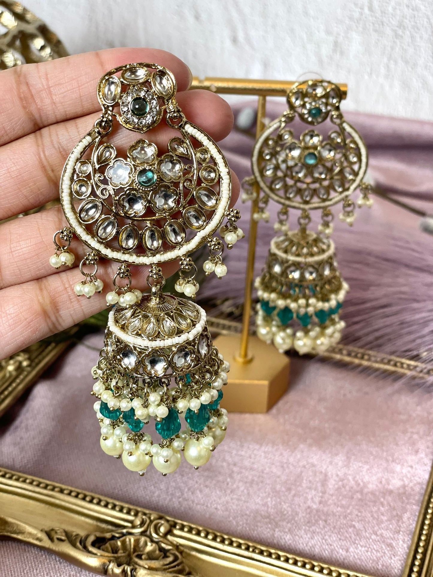 Teal blue jhumka - Aura 1008