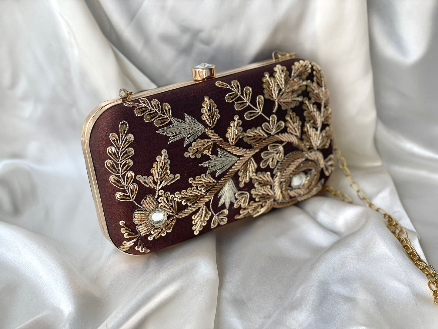 Brown and Gold Zardozi Clutch