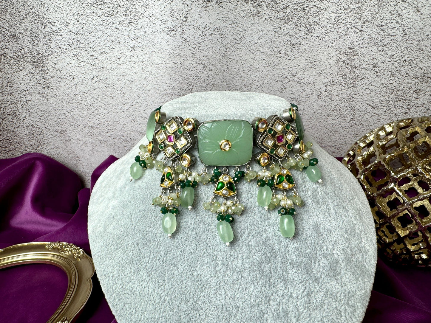 Sage Emerald Green Kundan Set- Roar 1008