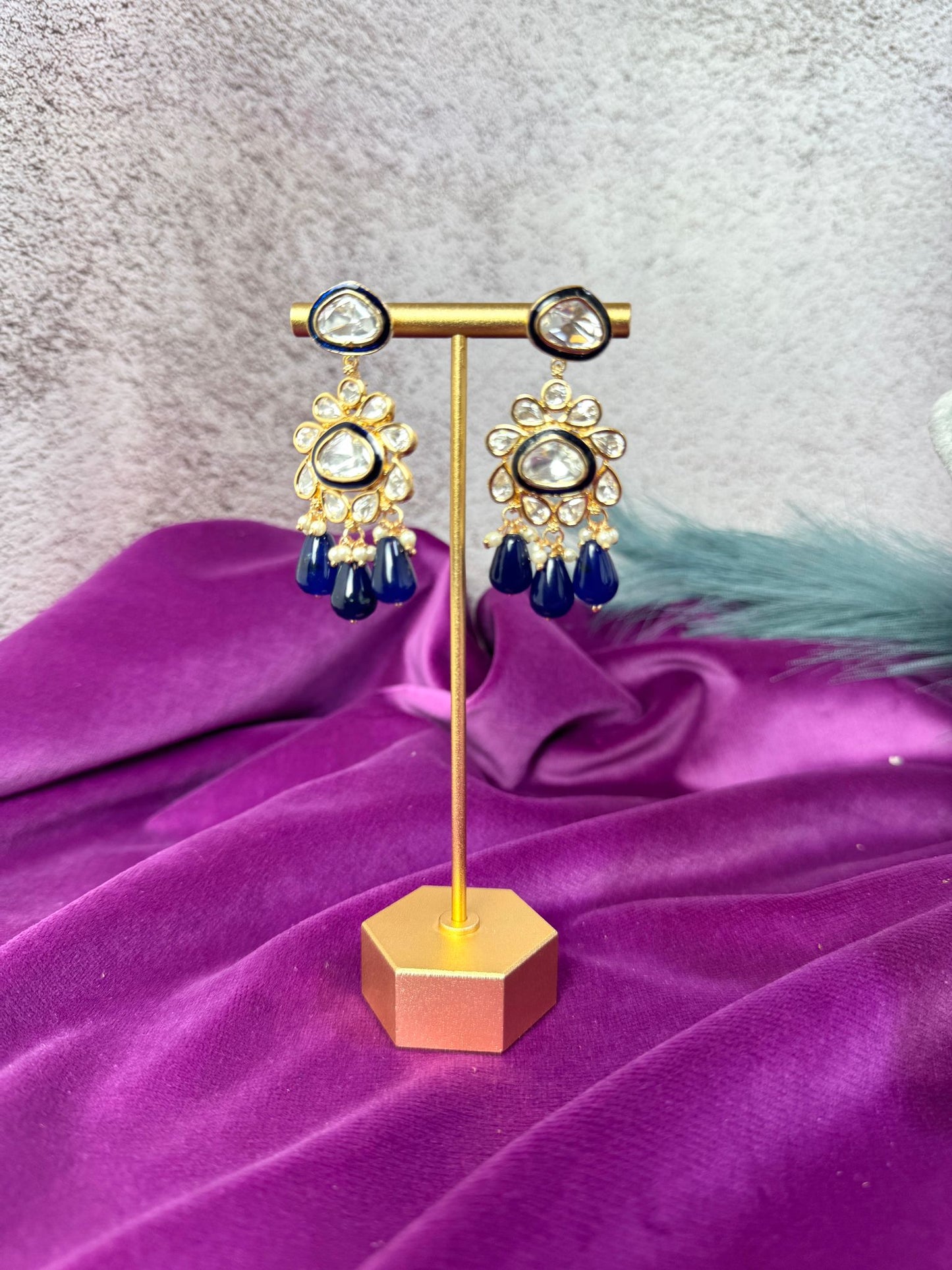 Navy Blue Uncut Kundan set- Roar 1017
