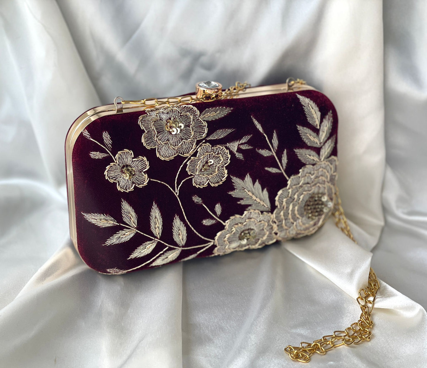 Maroon Zardozi Clutch