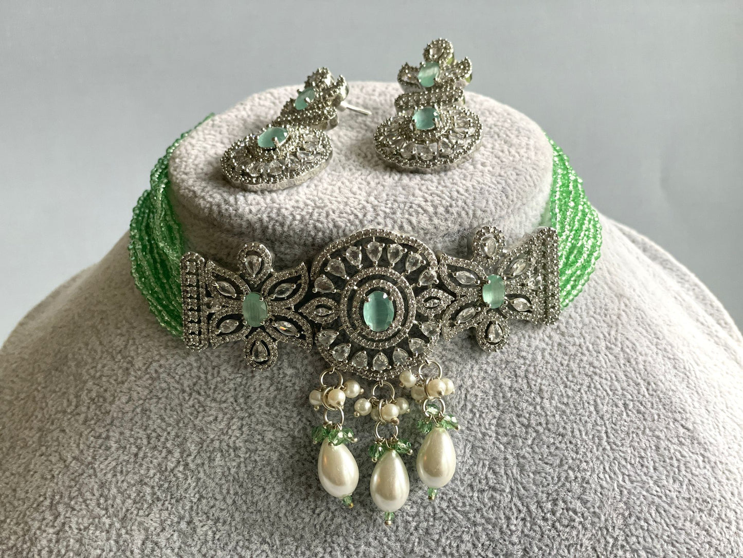 Mint Green Silver Choker