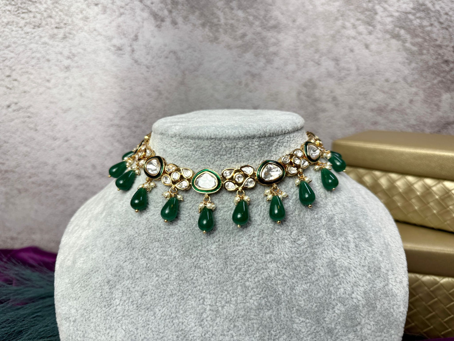 Emerald Green Uncut Kundan set- Roar 1017