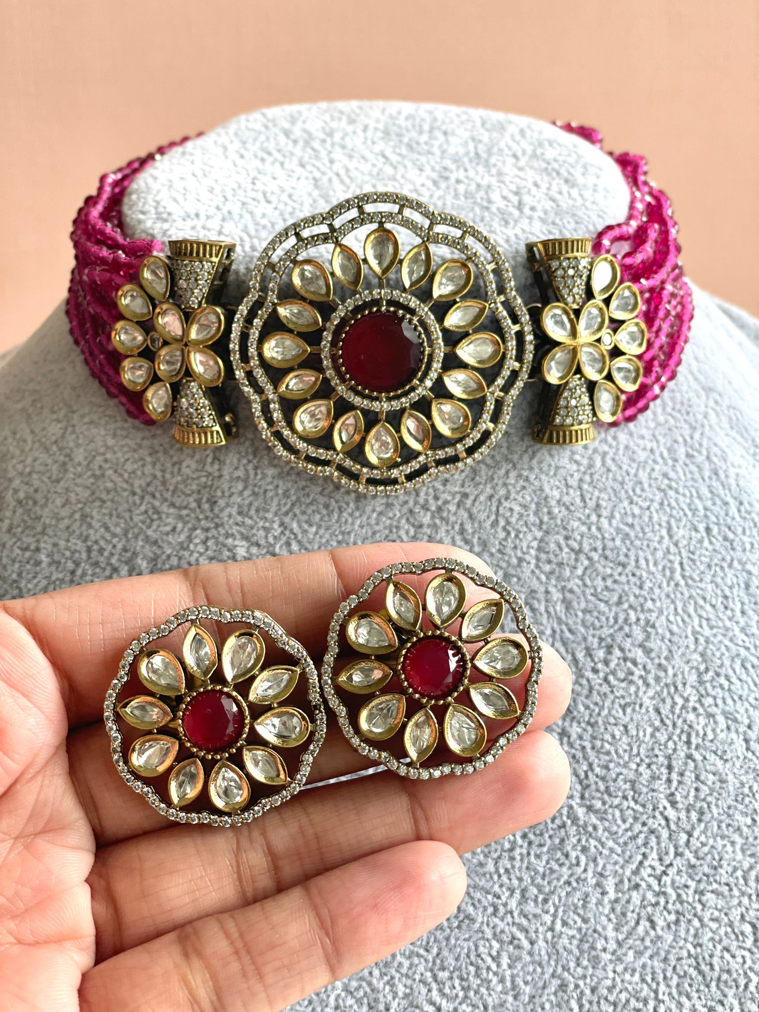 Magenta Kundan Choker Set