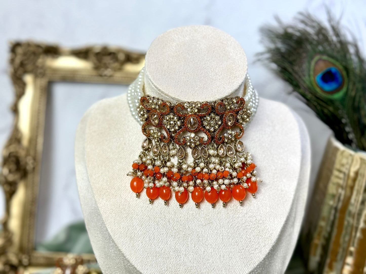 Orange Pearl Choker- Grace 1001