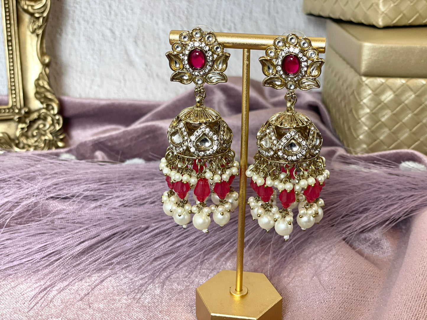 Magenta Jhumkas- Aura 1015